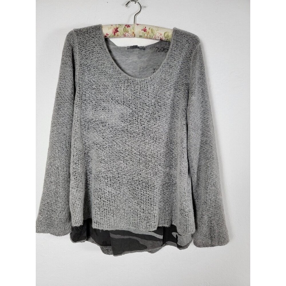 Angela Mara Womens Long Sleeve Mohair Blend Knit Layered Top Size XL Gray Italy